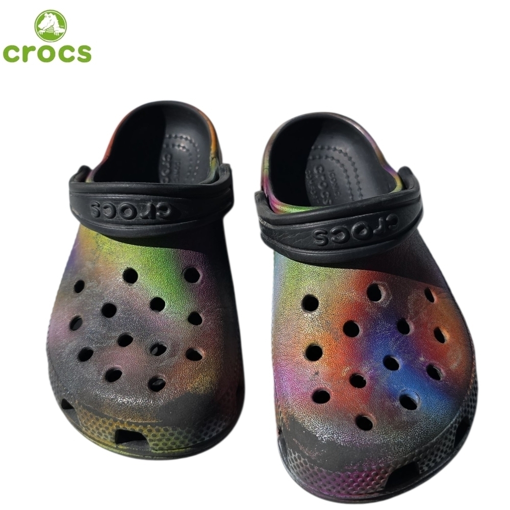 CROCS Classic Solarized Little Kid's  Rainbow Tie Dye Rubber Clogs Size 11